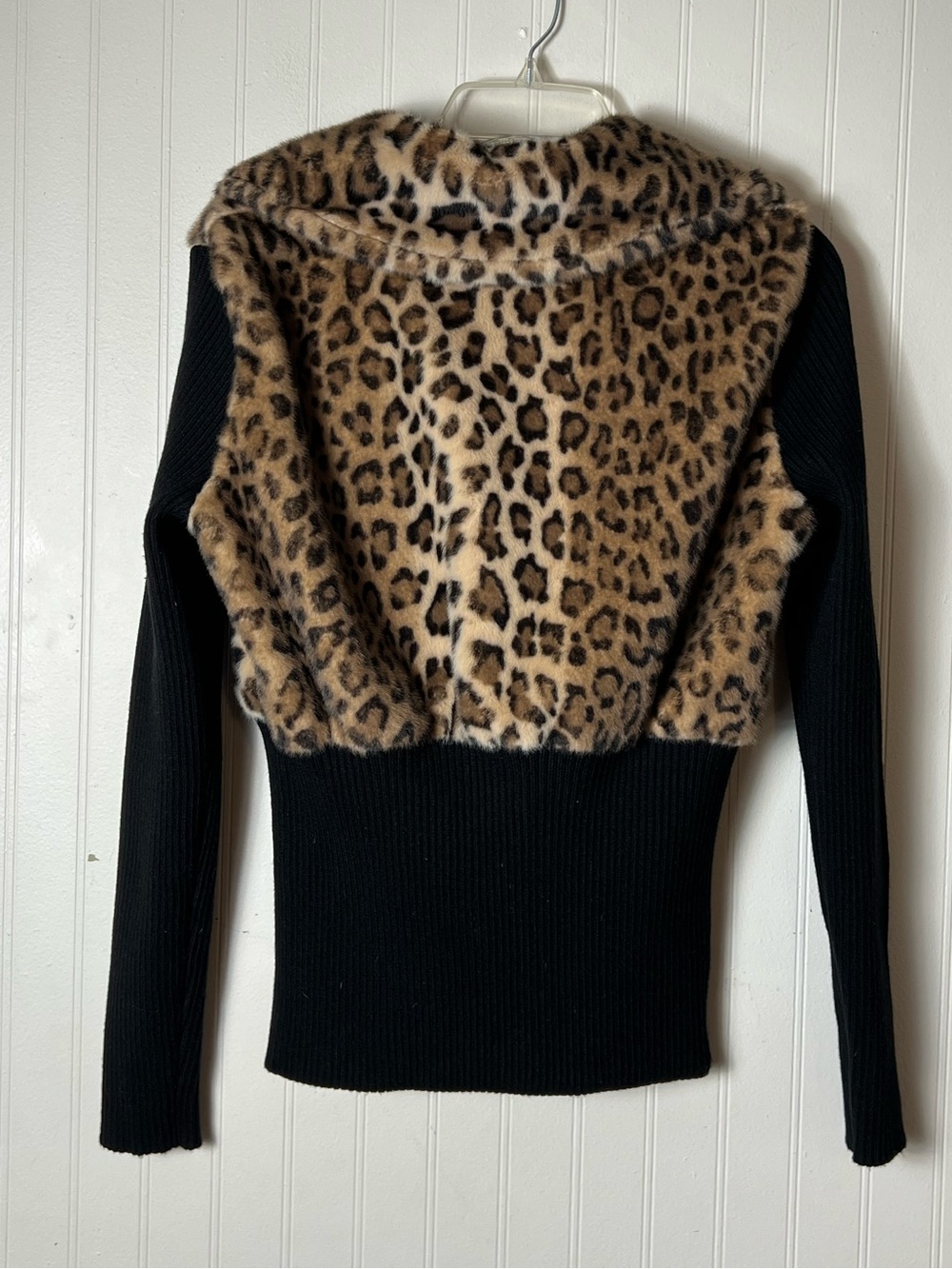 Boston Proper Leopard Faux Fur Zip Up Cardigan - Picture 6 of 7